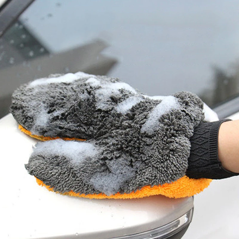 Soft Bearpaw Auto wasch handschuh doppelseitige Korallen samt Auto wasch handschuhe Auto Beauty liefert Fenster tür Glas reinigungs werkzeuge – Detail 2