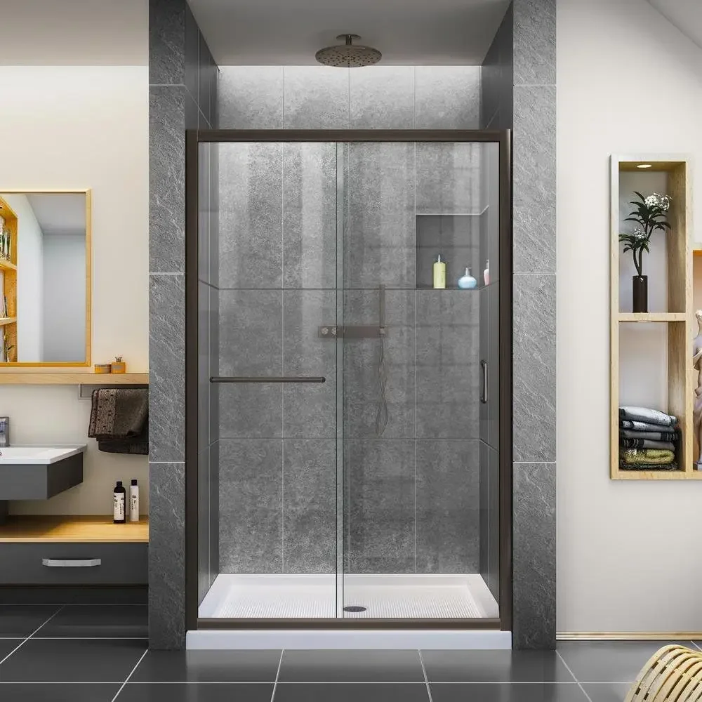 44-48 in W X 72 in H Semi-Frameless Sliding Shower Door Clear Glass Oil Rubbed Bronze Tempered Glass Shower Door