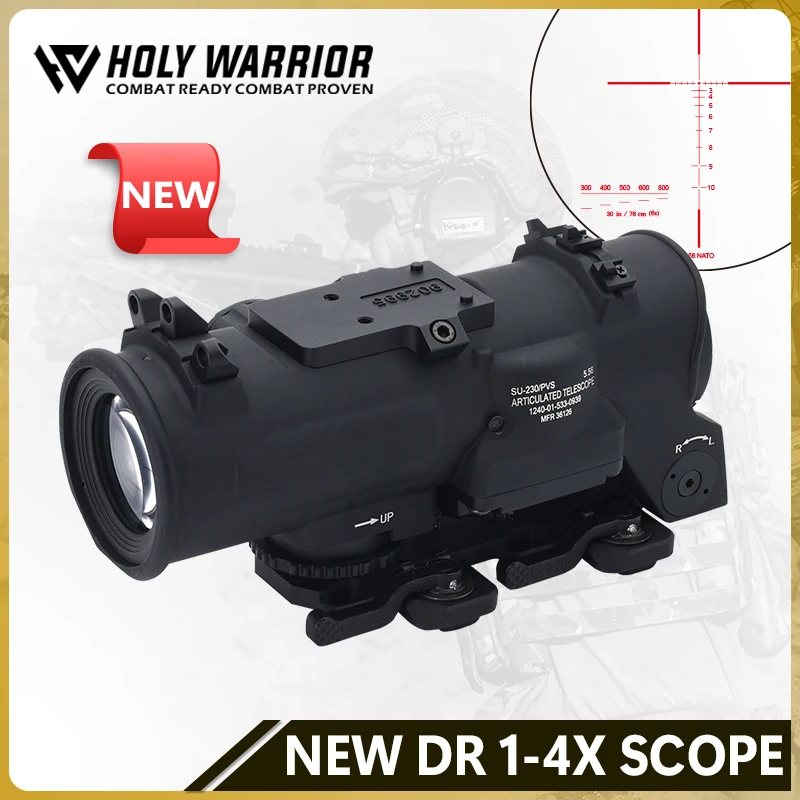 Rifle scope red dot sight Holy Warrior DR 1-4x fixed dual field of view red illumination scope with full markings for airsoft hunting