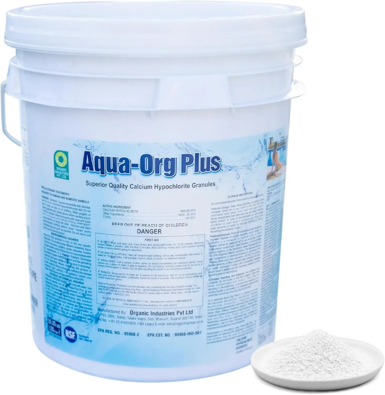 Pool Shock by Aqua Org Plus-65% Granular Cal Hypo-Swimming Pool Shock for In-Ground Above Ground Spas & Hot Tubs -55 Pound pool chlorine tablets