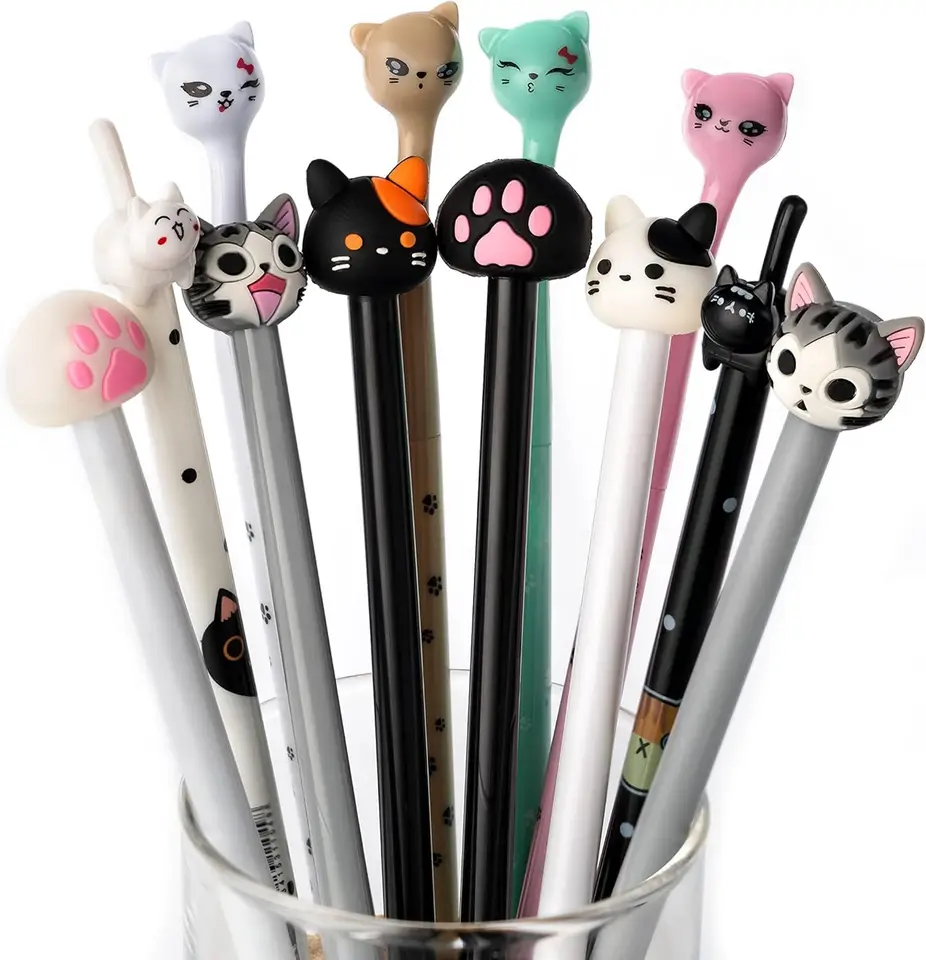 Lot De 4 Stylos Kawaii Chats Et Chiens - Design Mignon, Encre Fluide, 15,5 Cm - Cadeau Amitié, Bureau, École