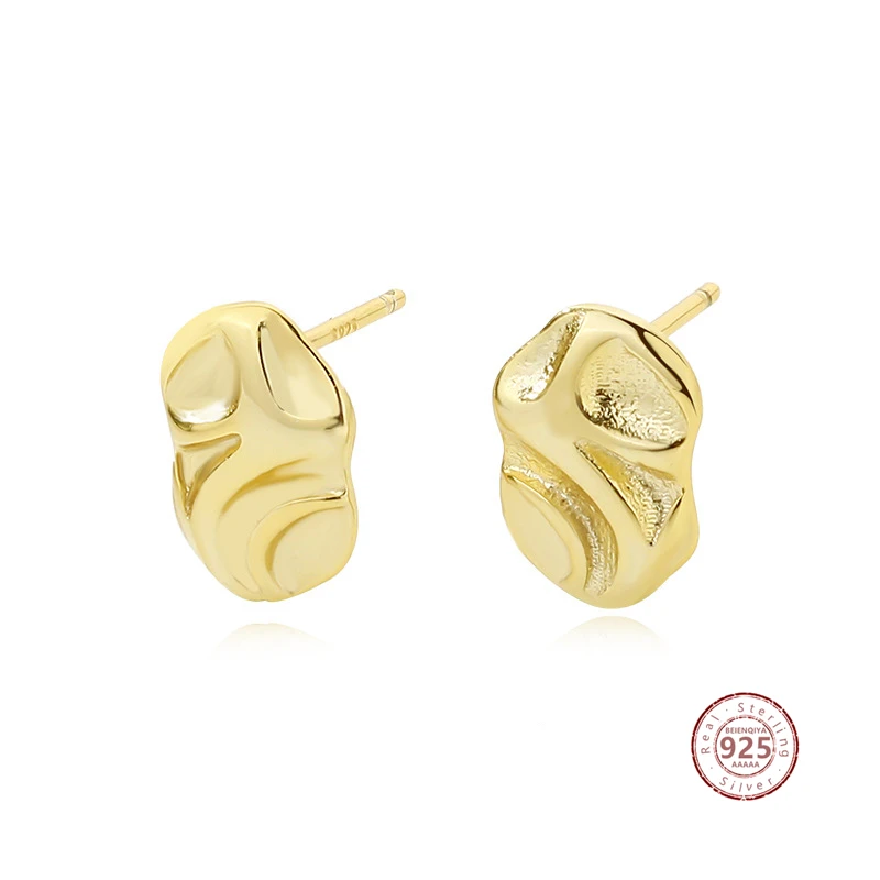 

925 Sterling Silver Irregular Pleated Texture Stud Earrings For Women Classic Creative Personality Jewelry Vintage Ear Stud Gift