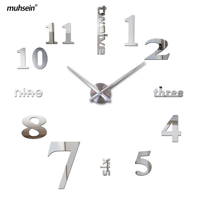 Muhsein Heart Wall Clock Fashion Aarylic Mirror Wall Watch Room Decorate Clock 3 D DIY Wall Sticker Clock Mute Quartz Clock 