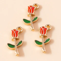 Set of 10 Enamel Flower Charms - Rose & Sakura Pendants (LE104 - 3 red)