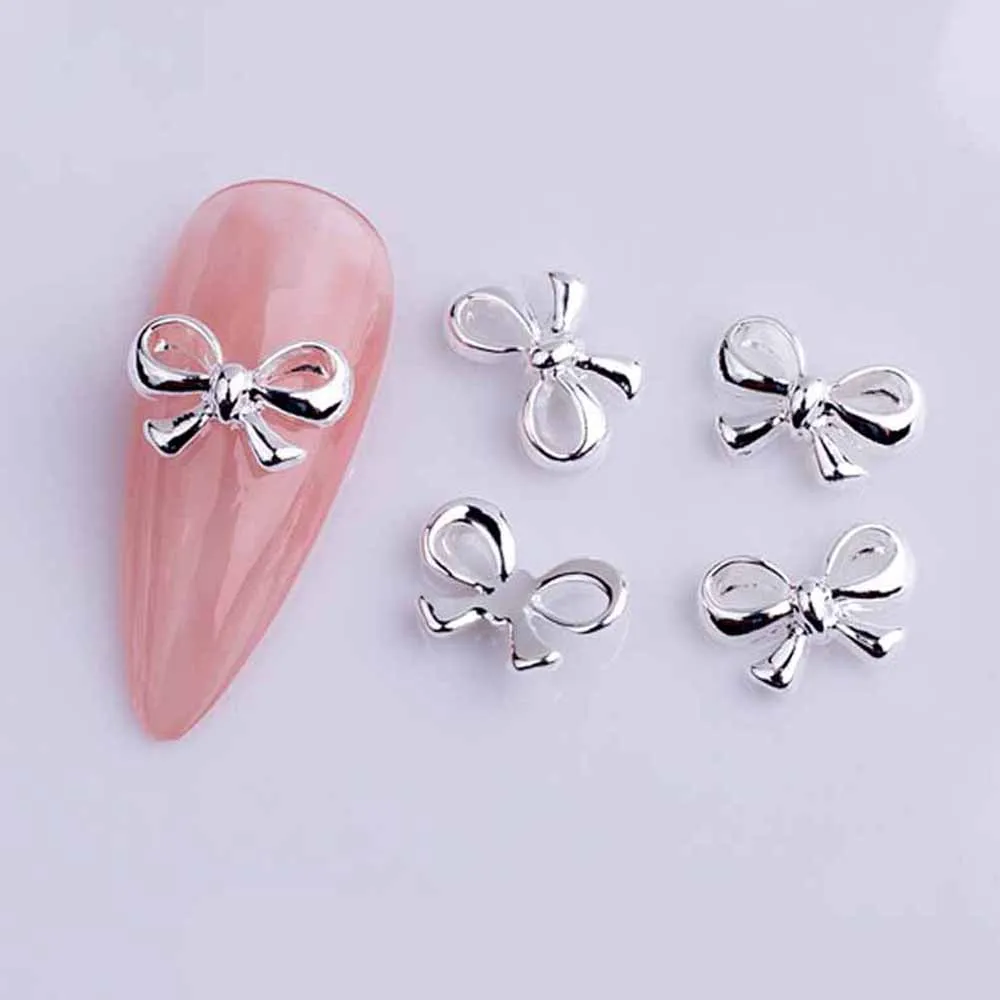 20pcs Alloy Ribbon Bows Nail Art Charm 3D Gold/Silver Mini Hollow Bowknot Nail Decor Parts DIY Japanese Design Nail Parts