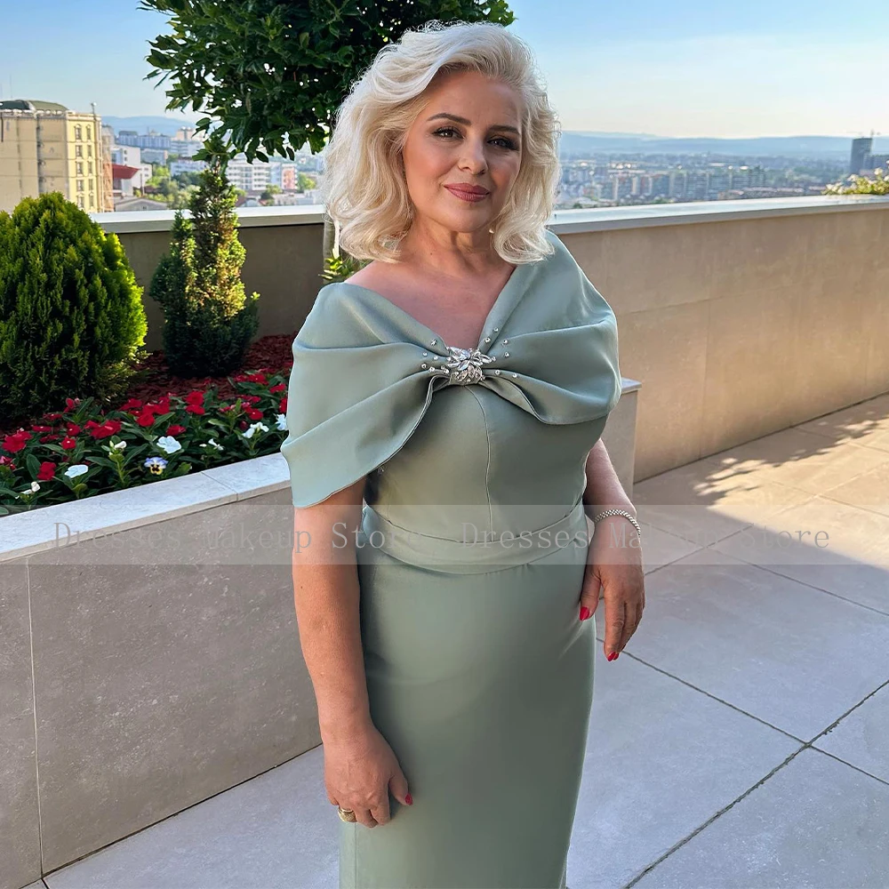 Elegant Mother of Bride Dresses Long Mint Wrap Off Shoulder Wedding Guest Gowns