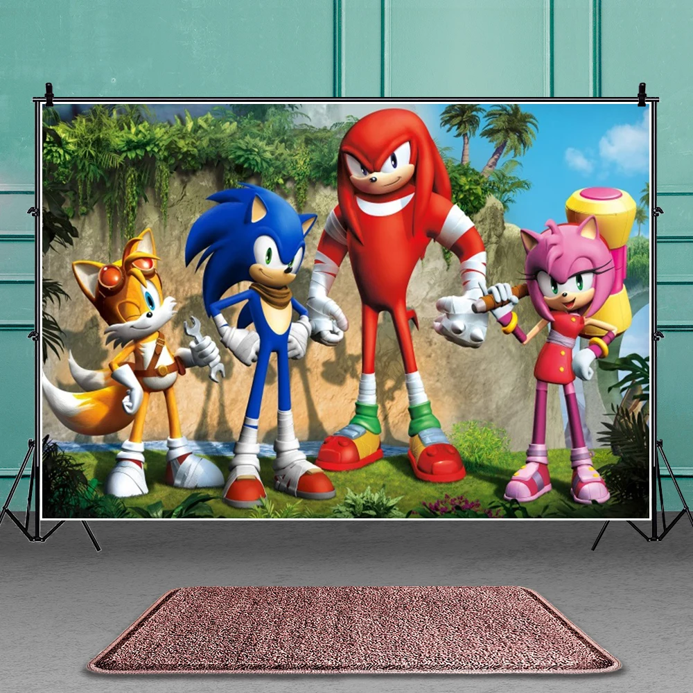 thumbnail image 1 of Fondo fotográfico de Sonic The Hedgehog, Rosy The Rascal, suministros para fiestas de cumpleaños, baby shower, pancartas y decoración, 1 of 5