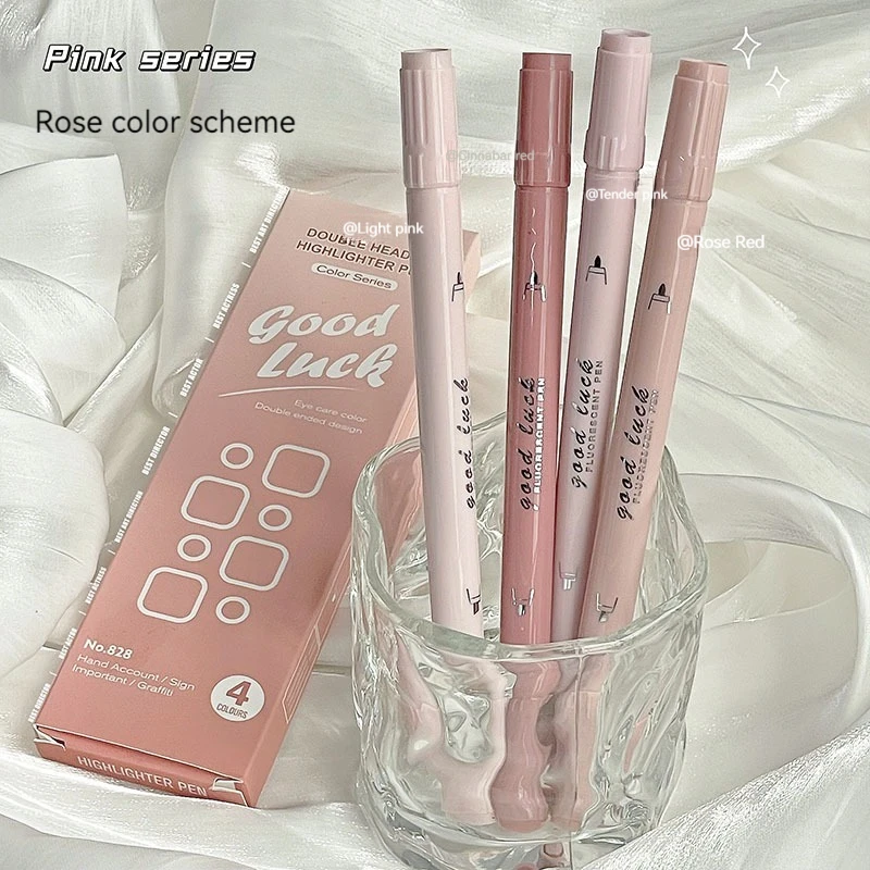 4 개/대 그라디언트 더블 헤드 형광 형광펜 펜 마커 학교 사무 용품에 대 한 파스텔 드로잉 펜 귀여운 편지지