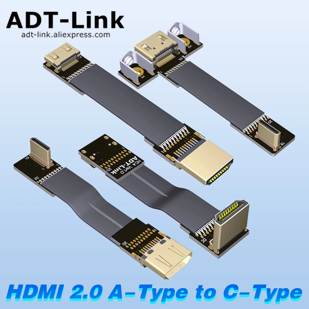 Adt Mini Hd 2.0 C-Type Maschio A Femmina Hd A-Type Extension Flat Cable 4K Per Fpv Fotografia Aerea Gopro Camera Gomito 90 Gradi
