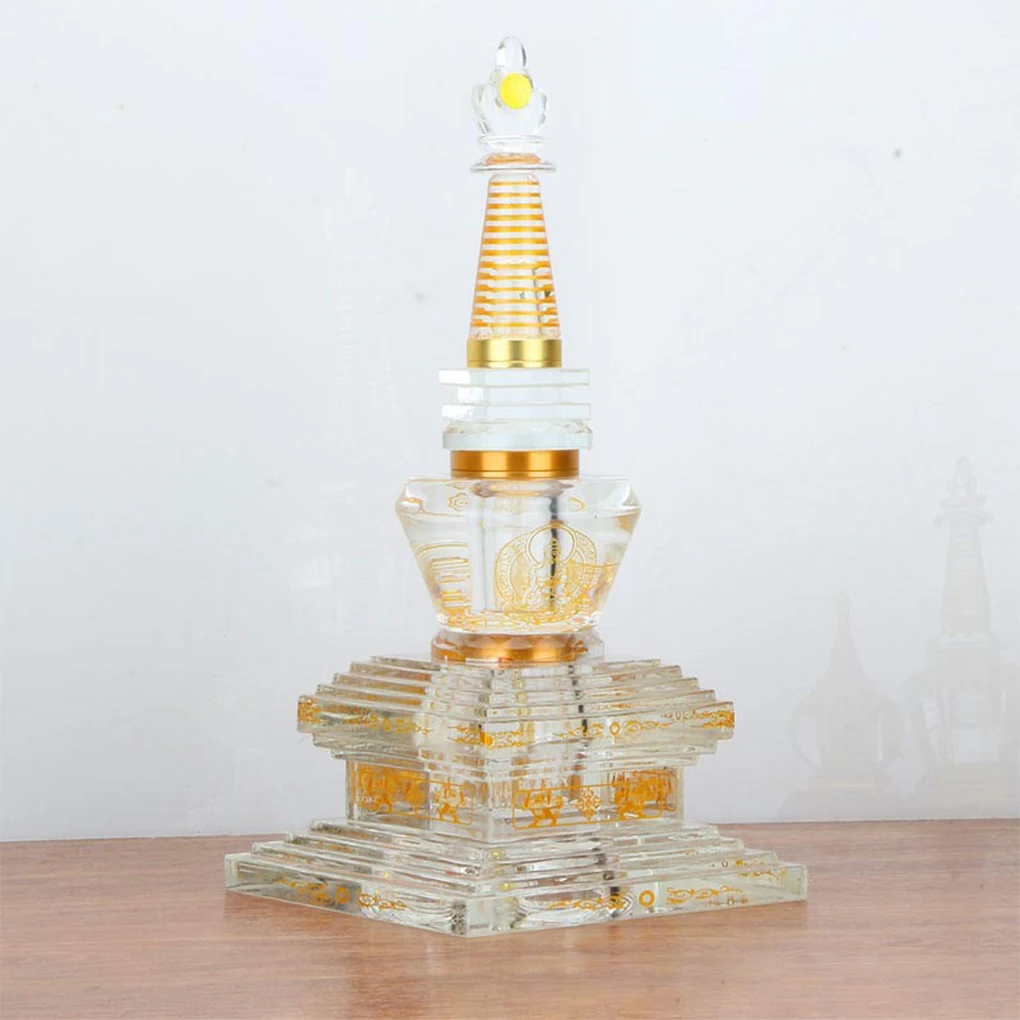 

Tibetan Buddhism Supplies Boutique Crystal Stupa Pagoda Gilding Bodhi Tower Relic Tope Buddha’s Relics