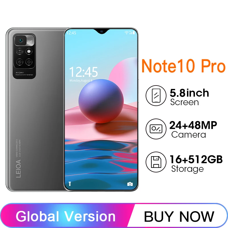 Разблокированные мобильные телефоны telefonos Note 10 Pro Android 5 8 дюйма 256 ГБ смартфоны