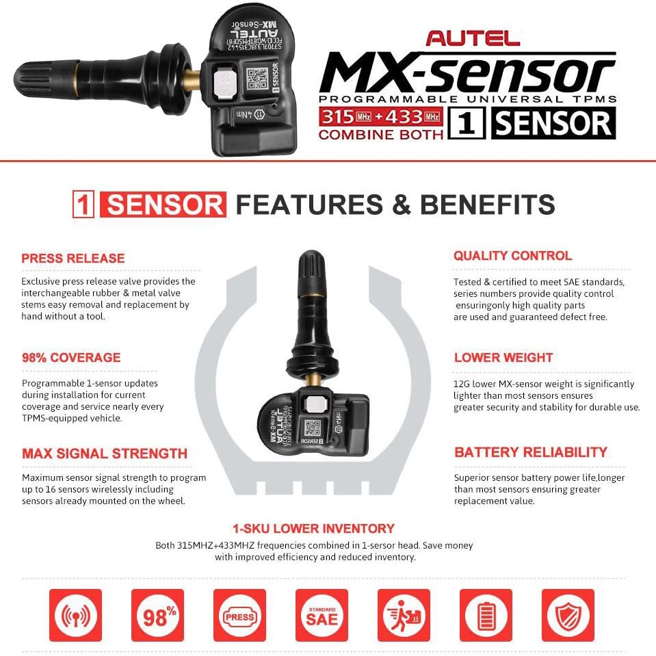 1/4/8PC Autel MX Sensor Rubber 433MHZ+315 MHZ 2in1Mx-Sensor TPMS Tire Repair Tool Automotive Accessory For MaxiTPMS TS501 TS508 tire pressure monitor,car diagnostic tool