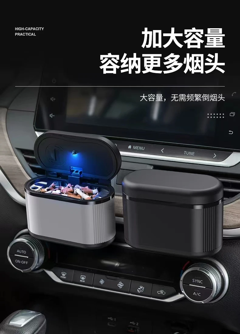 Car Ashtray Portable Ashtray Universal Car Ashtray With Led Lights Auto Cigarette Smokeless Portable Ash Tray With Cover Creative Multi-function Al alloy