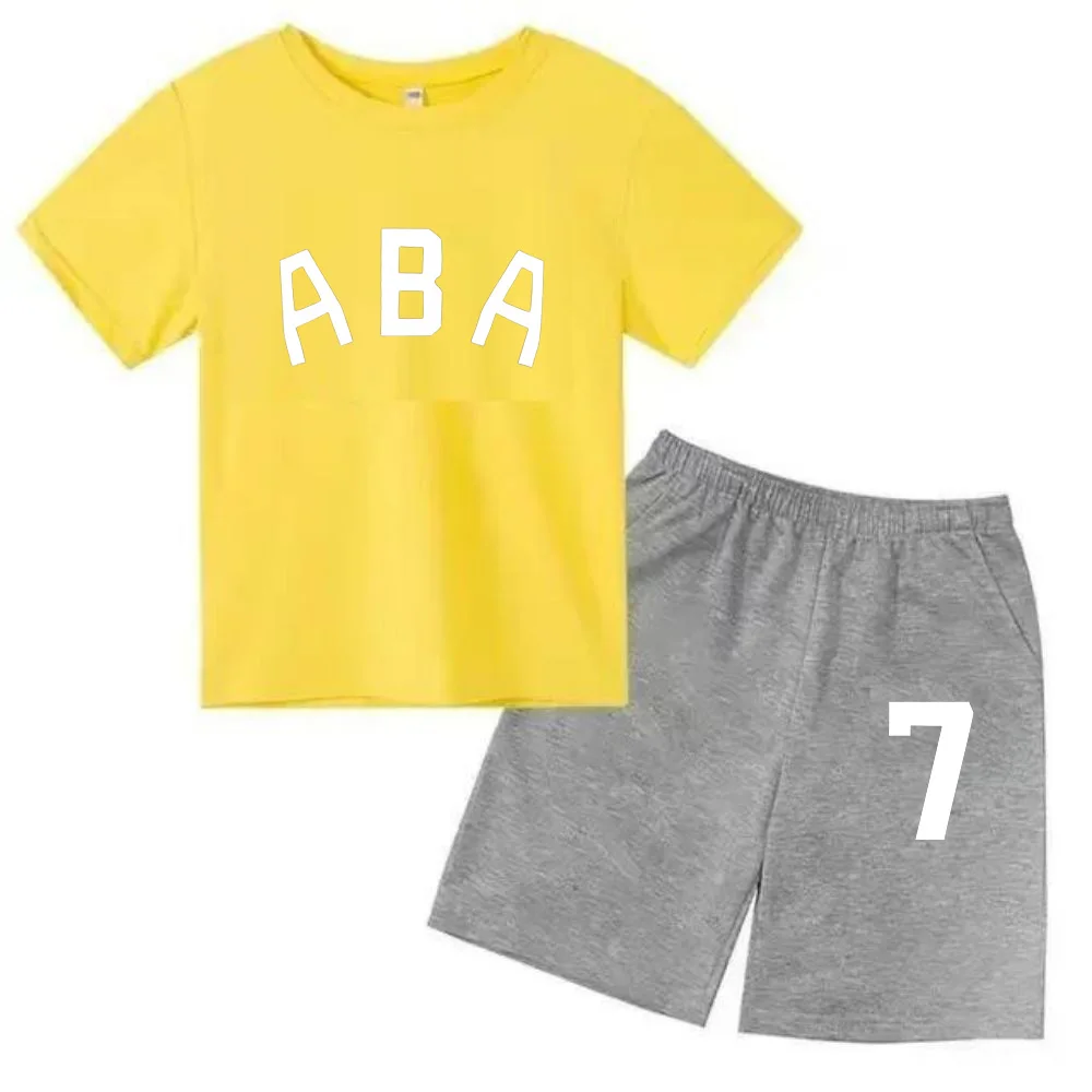 thumbnail image 1 of Ropa de bebé con estampado de letras para niños y adolescentes, conjunto de camiseta y pantalones cortos de verano de 2 piezas, conjunto informal de manga corta para niños y niñas, 1 of 5