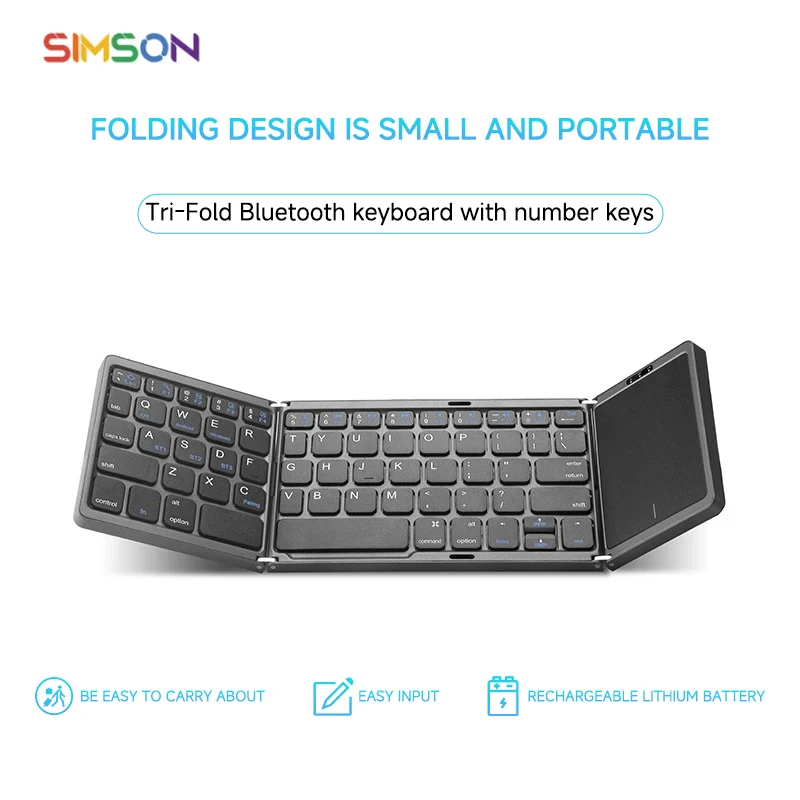 Wireless Keyboard Mouse Set B089T Triple Folding Keyboard Mouse Button Mini Wireless Bluetooth Touchpad Multi-Device Portable Rechargeable for IOS Windows