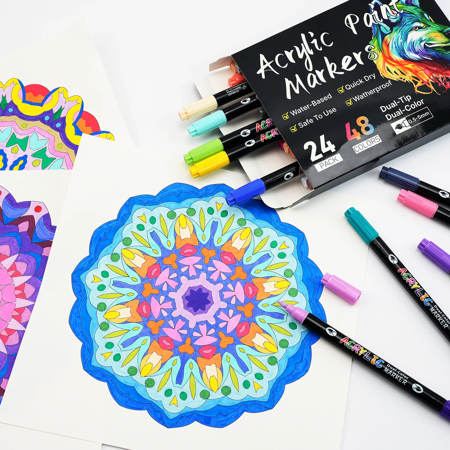Vibrant 48-Color Dual Tip Acrylic Paint Pens Set
