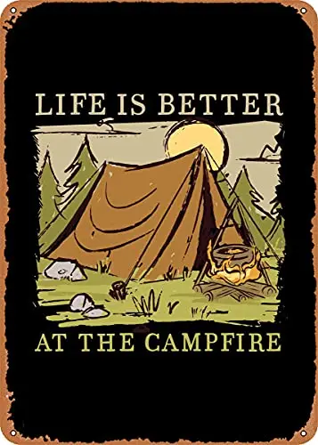 

Camping Campfire Campers Vintage Look Metal Sign Patent Art Prints Retro Gift 8x12 Inch