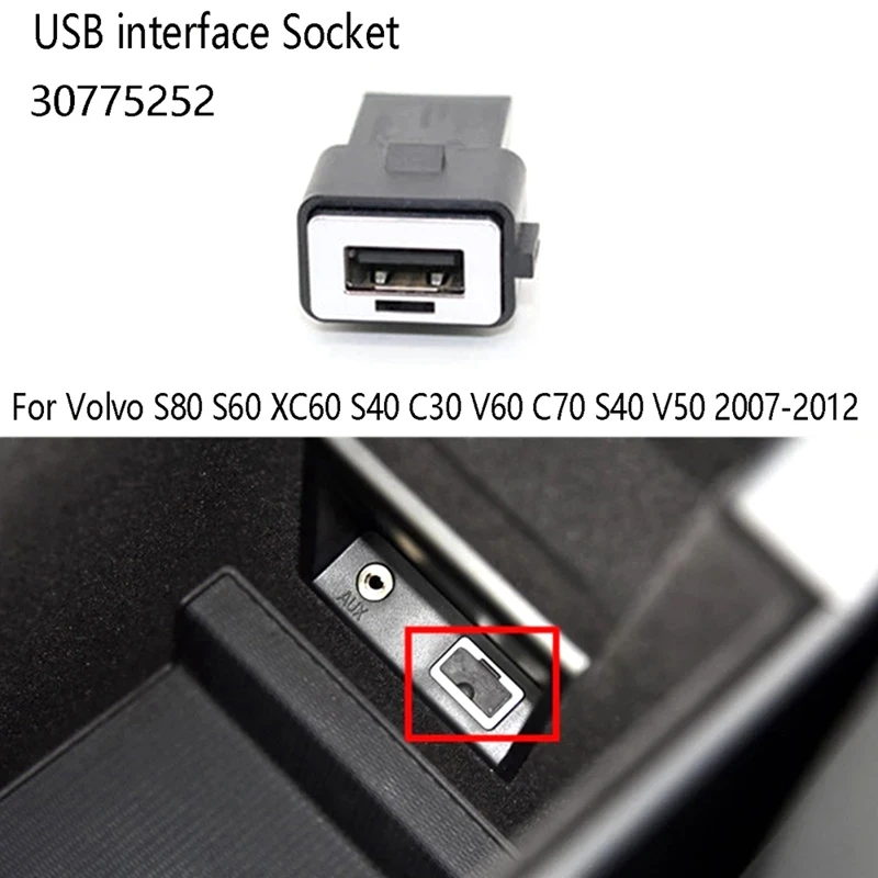 

Car USB Interface Socket For Volvo S80 S60 XC60 S40 C30 V60 C70 S40 V50 2007-2012 30775252 Replacement