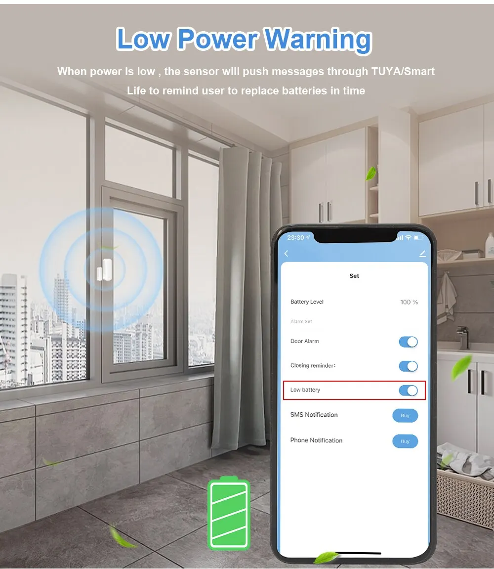 Tuya ZigBee-Sensor de Porta e Janela, Detectores Abertos e Fechados, APP de Proteção de Segurança, Controle Remoto Via Alexa e Google Home