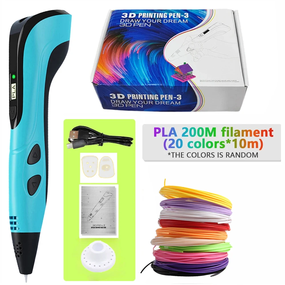 3D Printing Pen LCD Display Screen 0.7mm Diameter 1.75mm PLA Paiting DIY Drawing Children Birthday Toys Gifts Type-c New Pen