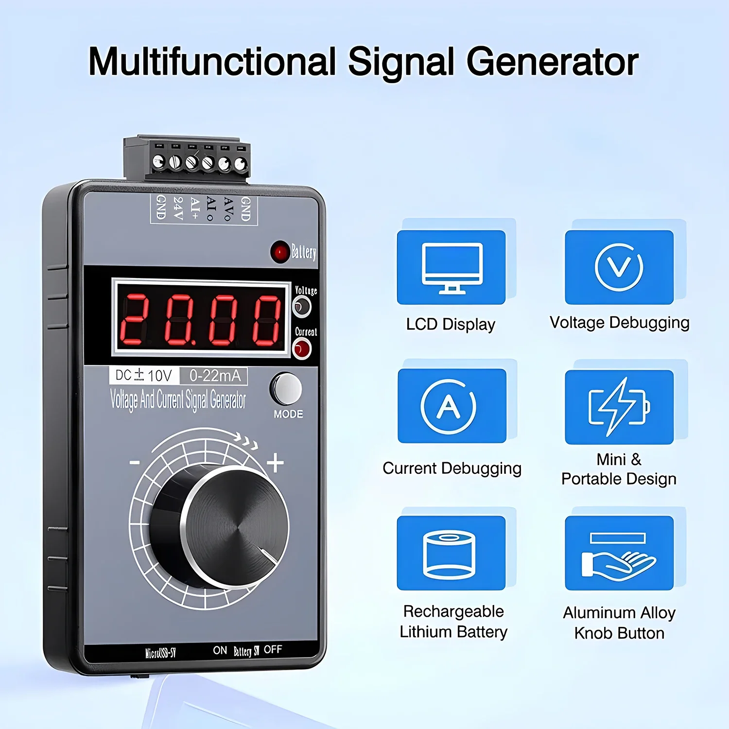 High Precision DC 0-10V 4-20mA Analog Signal Generator Adjustable Voltage Current 0-5V/3V/1V 0-22mA Debugging Source Calibrator 3