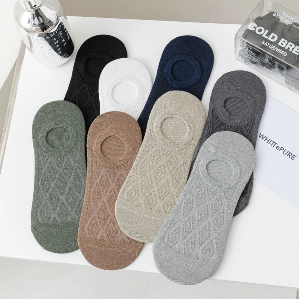 5Pairs Men Cotton Mesh Socks Non-slip Short Silicone Invisible Cotton Boat Socks Summer Solid Color Slipper No Show Ankle Socks