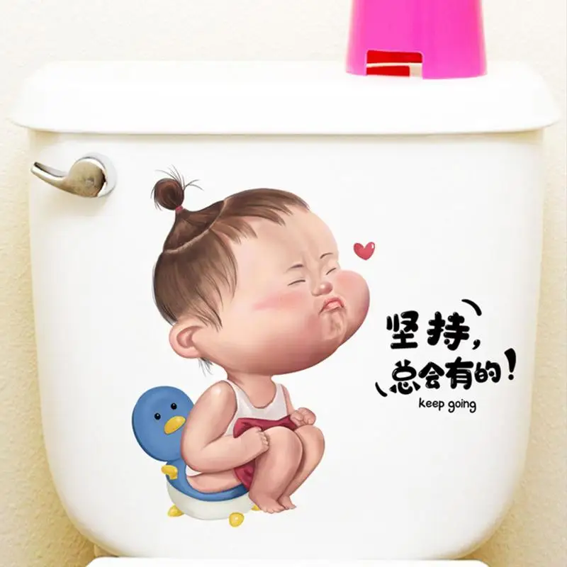 T195# Funny Toilet Stickers Cartoon Child Urination Toilet Lid WC Door Sticker Removable Self-Adhesive Decor Paper Household