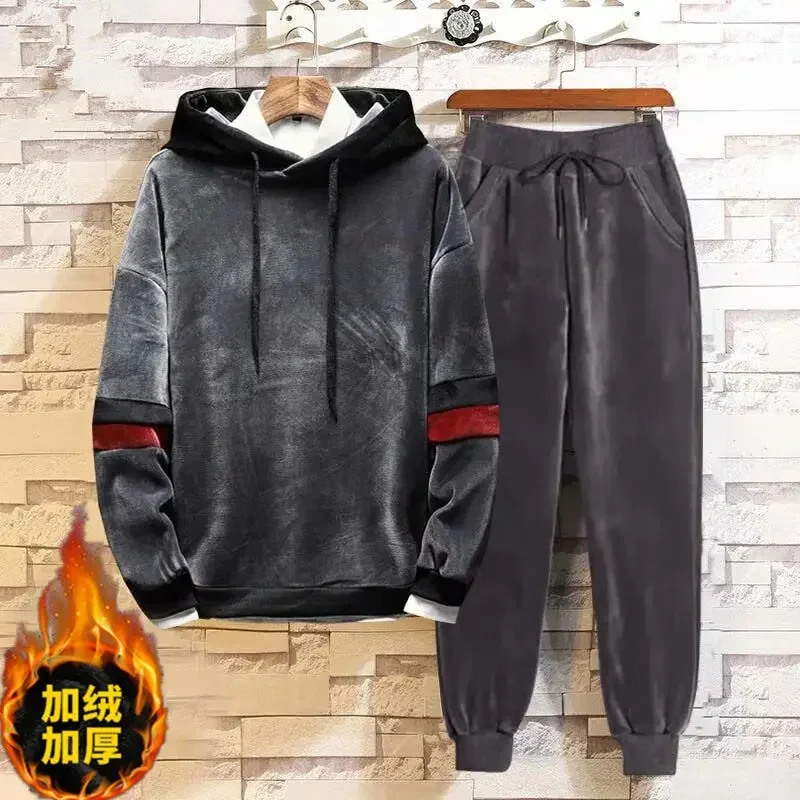 Men's Two-piece Tracksuit Golden Velvet Set Thickened Winter Double-sided Velvet Suit 2
