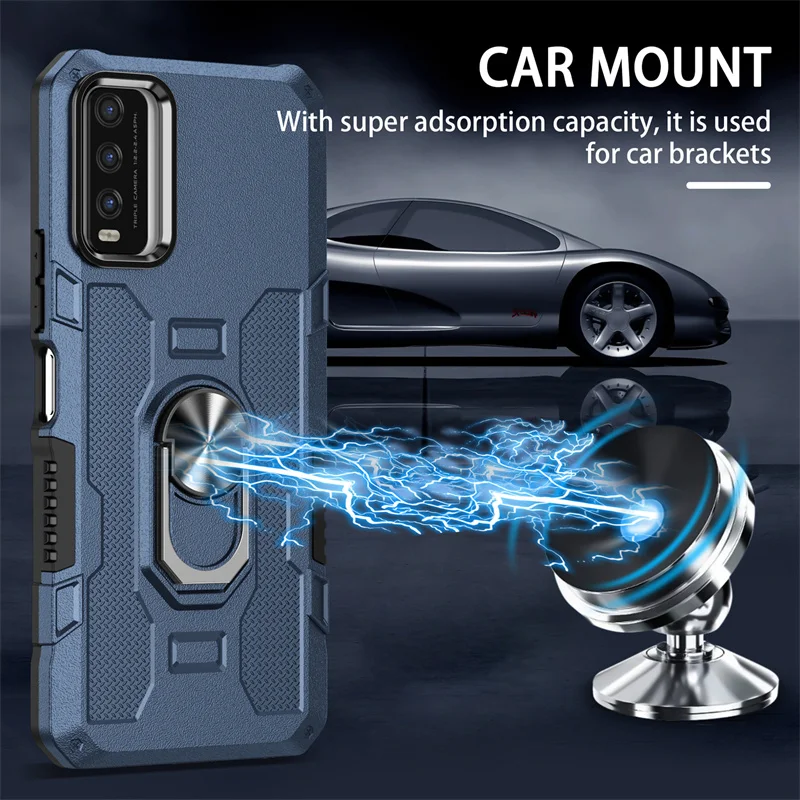 Shockproof Armor Phone Case with Magnetic Holder Ring and Enhanced Protection