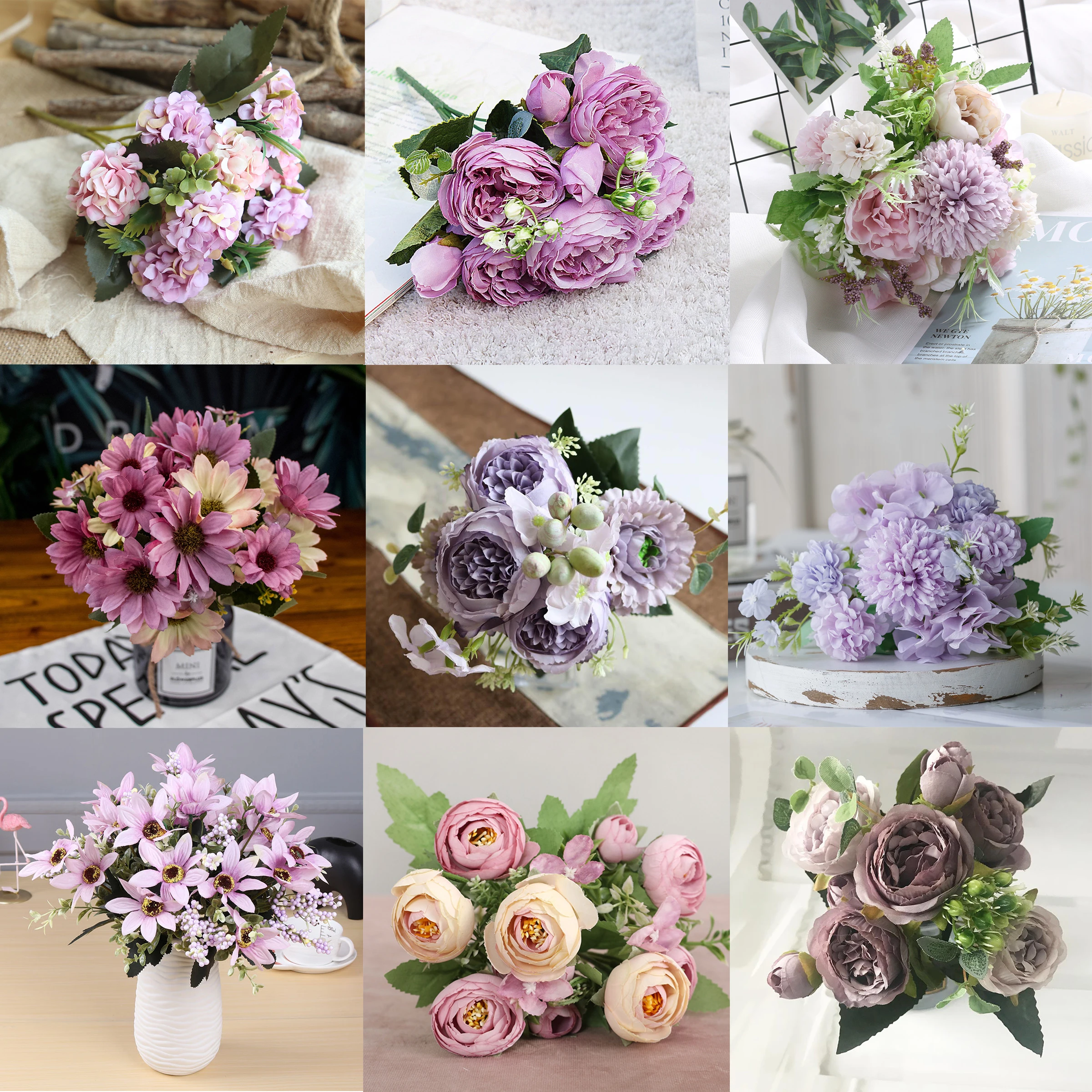 Tanio 1 bukiet fioletowy sztuczne kwiaty piwonia herbata róża jesienne kwiaty ze