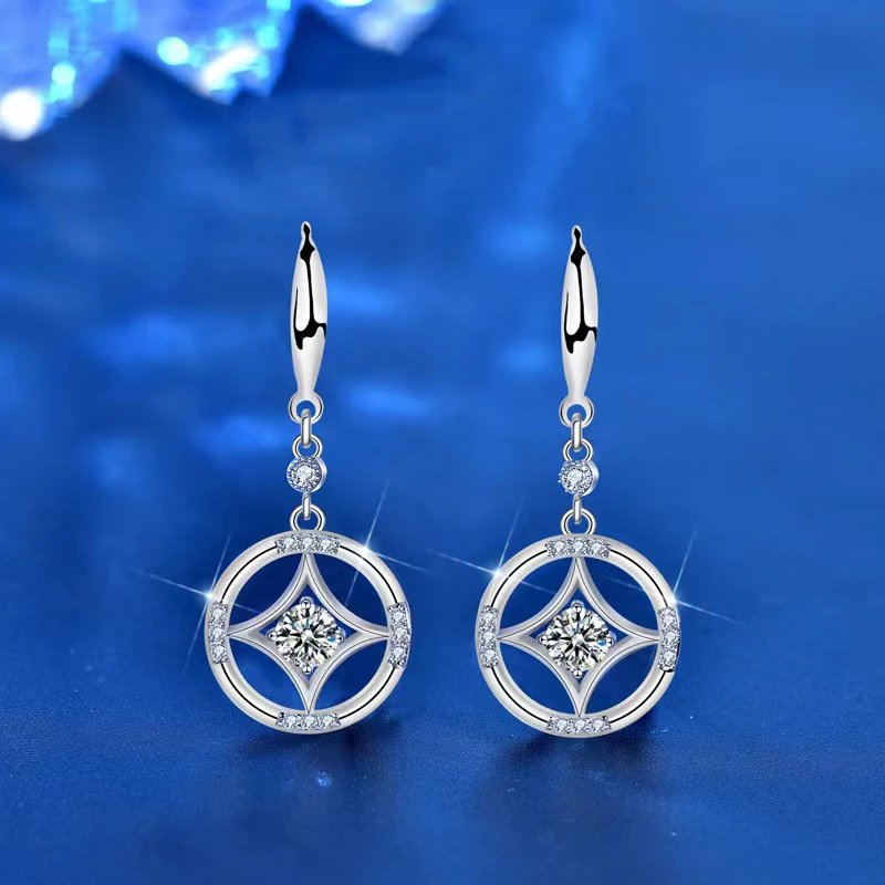 

Trendy S925 Sterling Silver 0.5ct D Color VVS1 Moissanite Coin Drop Earrings Women Jewelry Plated 18k Gold Pass Diamond Test