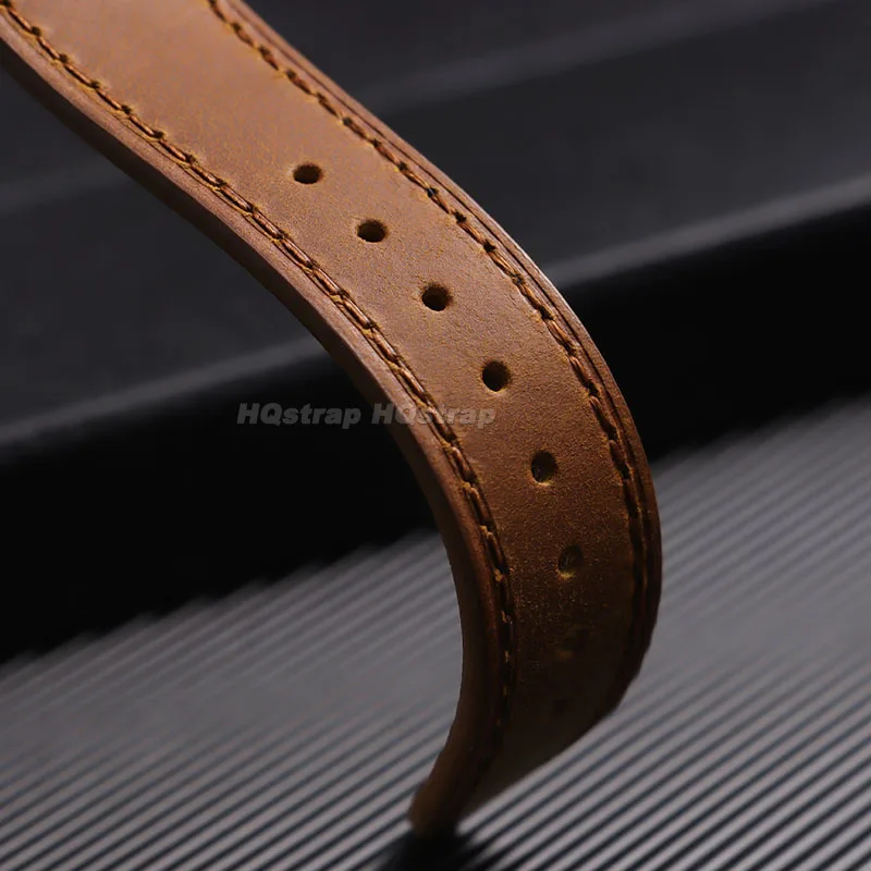 Elegant Vintage Cowhide Leather Watch Strap with Deployment Buckle - Business Style Wristband