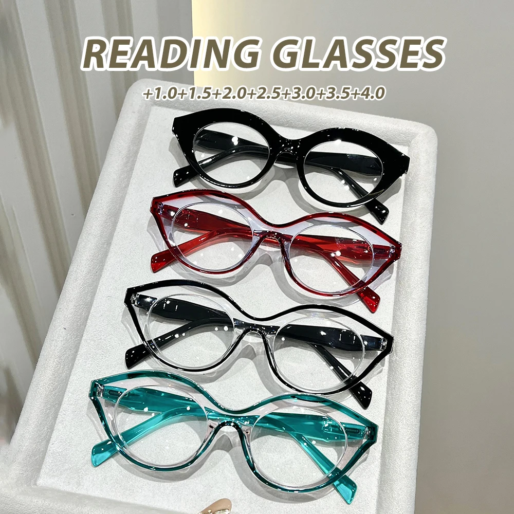 Oyalie Cat-Eye Fashionable Reading Glasses - Transparent Spliced Retro Frame, Trendy and Stylish Design, Perfect Accessory