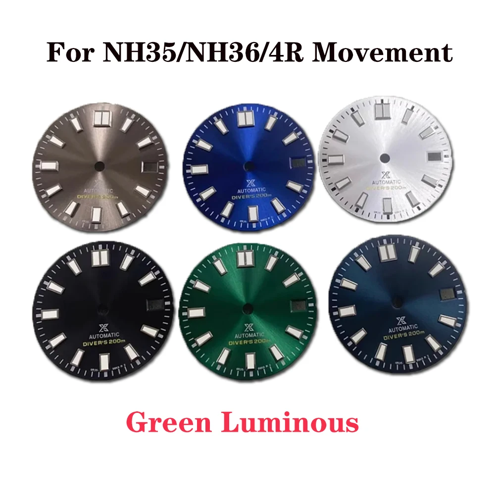 

New High Quality Nh35 Dial 28.5mm Watch Dial Green Luminous Watch Faces Fits for NH35 NH36 4R Movement Replacement Accessories