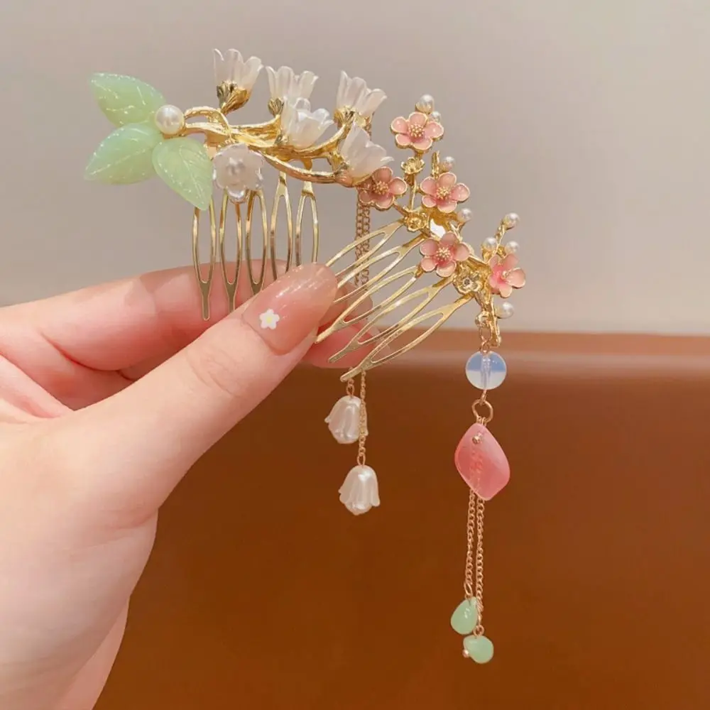 Tassel Flower Hair Comb Fan Pearl Children's Hairpin Hair Sticks for Buns Hair Chopstick Chinese Style Hair Stick