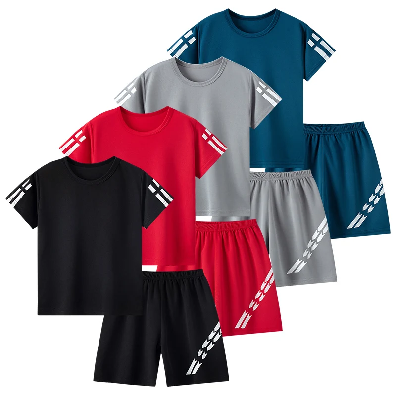 2/4-pcs Summer Children's Multi-color Combination Quick Drying Sports Suit Boys And Girls Short Sleeved T-shirt Versatile Shorts 2