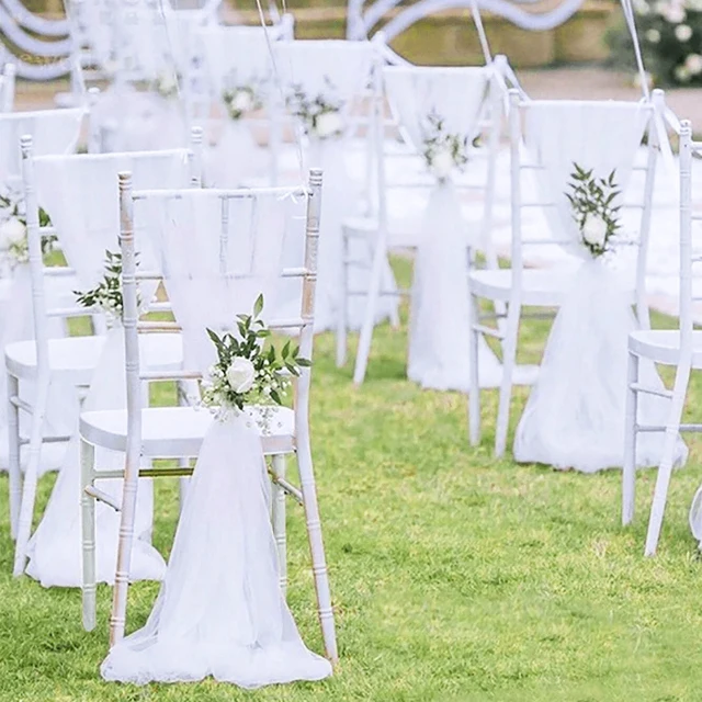 6 pièces 100x160cm blanc en mousseline de soie chaise de mariage dos voile chaise ceintures de chaise de mariage couvre ruban fête de mariage allée chaise décor 3