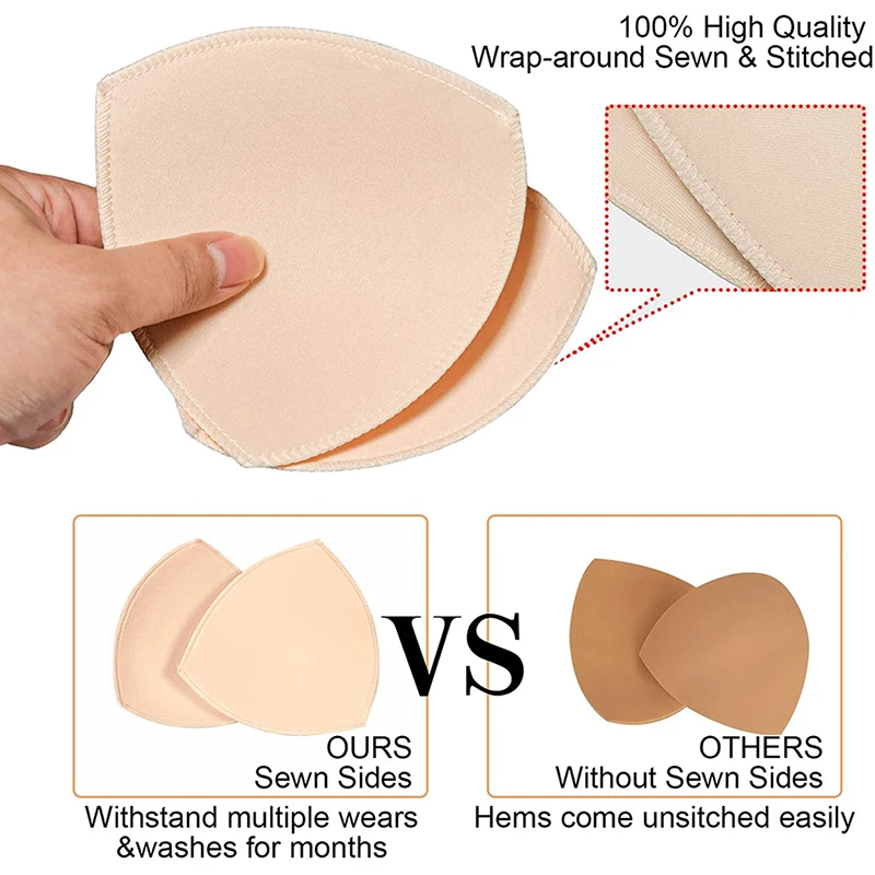 Triangle Shape Bra Pads Inserts, Removable Sewn Edge Padding for Sports, Yoga, Bikini Top, 1 Pair