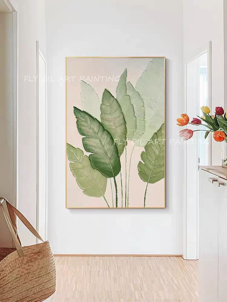 

Large Size 100% Handpainted leaf green artwork landscape picture abstract oil painting for office living room gift