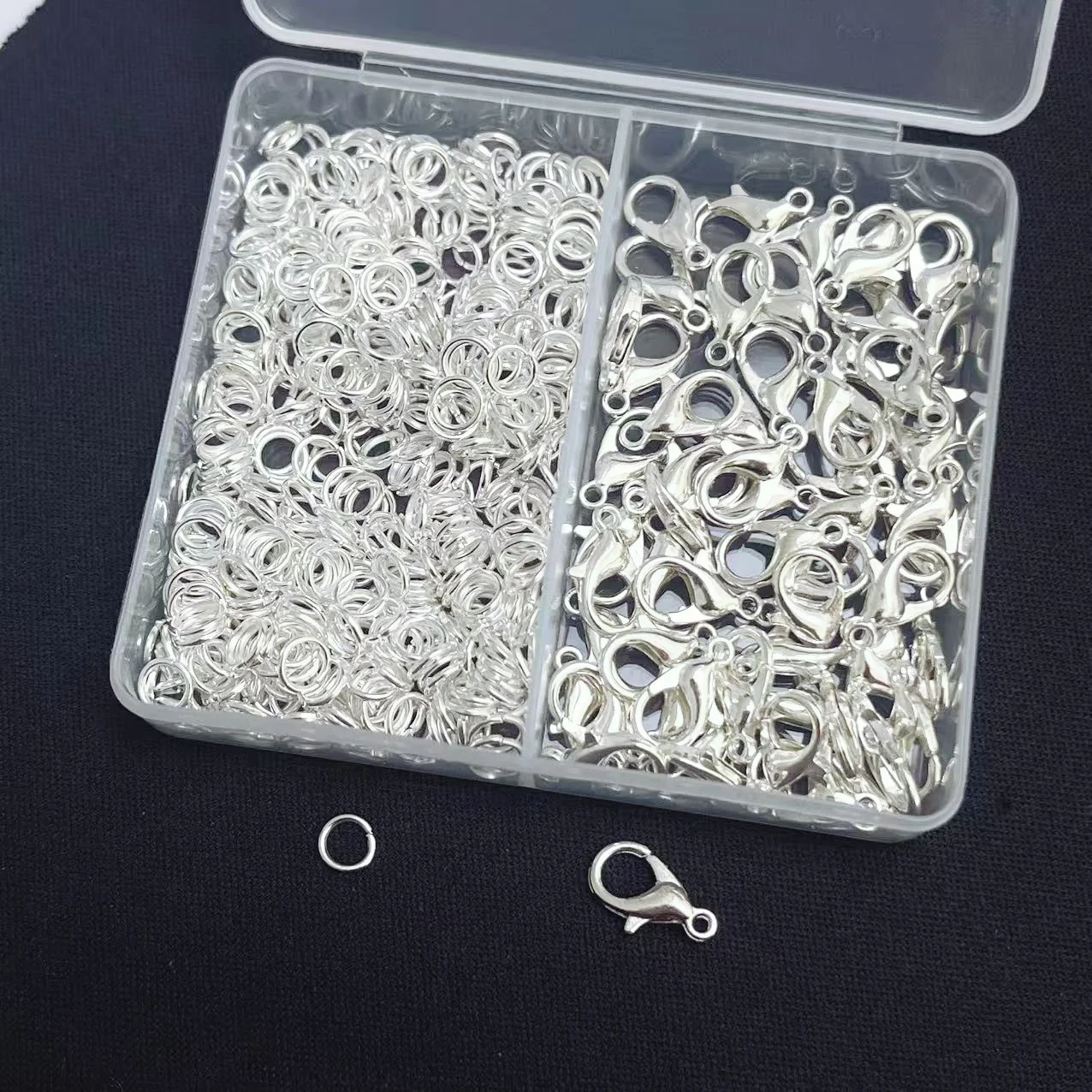 300 개/상자 실버 컬러 랍스터 걸쇠 및 오픈 링 팔찌 목걸이 커넥터 DIY 쥬얼리 액세서리 만들기 용품 키트