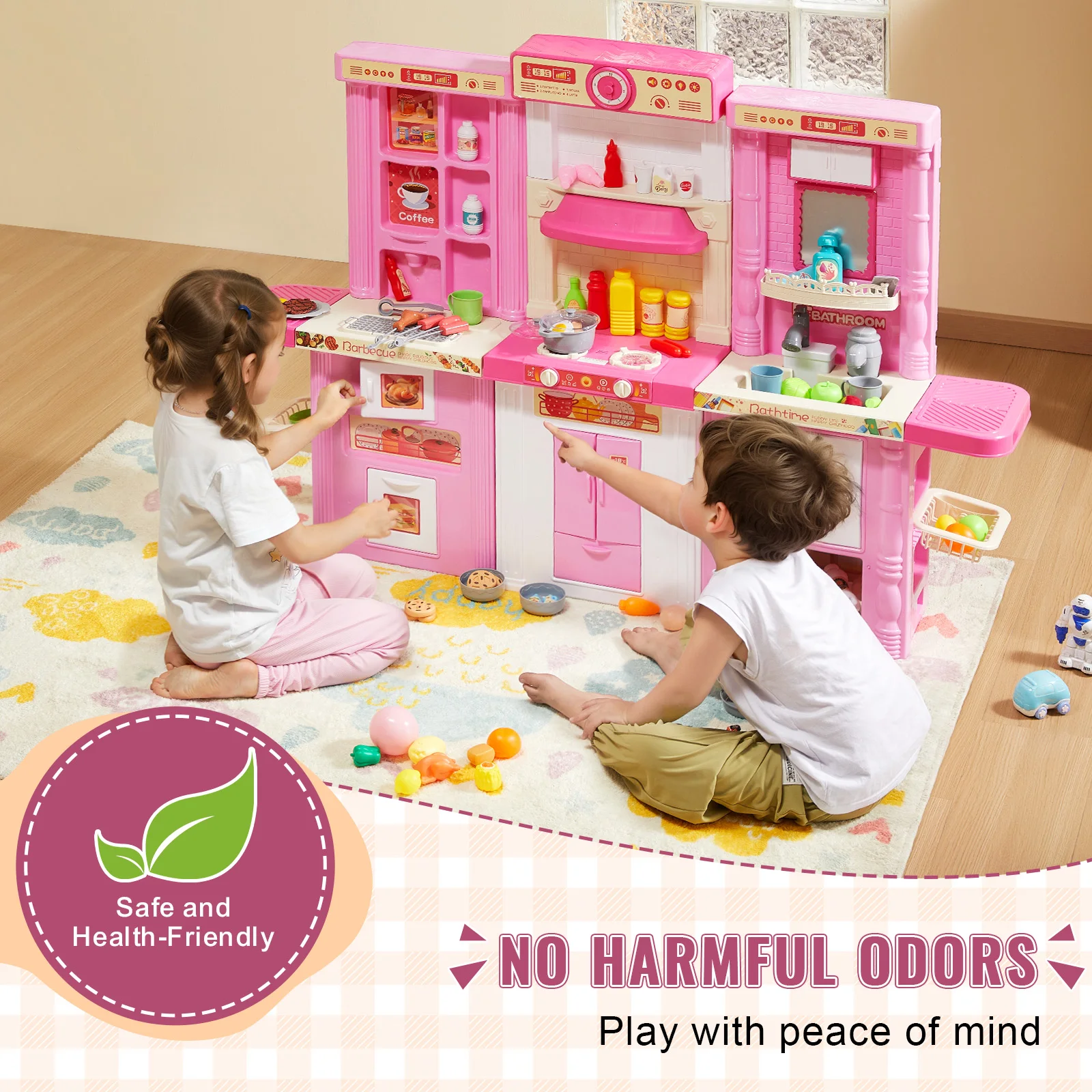 VEVOR Kitchen Cooking Toys for Kids 74 PCS  Chef Playset with Sounds & Lights Ages 3+ Children's Play House Toddlers Kitchenware 4