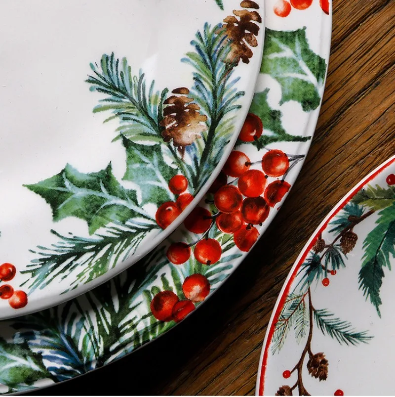 

New Style Christmas Ceramic Plate American Tableware Christmas Tree Porcelain Plate Home Festivals Dinner Plates