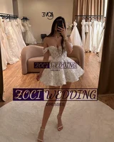Zoci Exquisite Short Wedding Dresses 3D Lace Appliques Sweetheart Bride Dress Customized Off Shoulder Backless Wedding Gowns 2