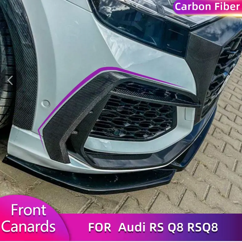 

Carbon Fiber Car Front Bumper Fog Lamp Covers Canards Fins Trim For Audi RS Q8 RSQ8 Sport Utility 4-Door 2020-2023