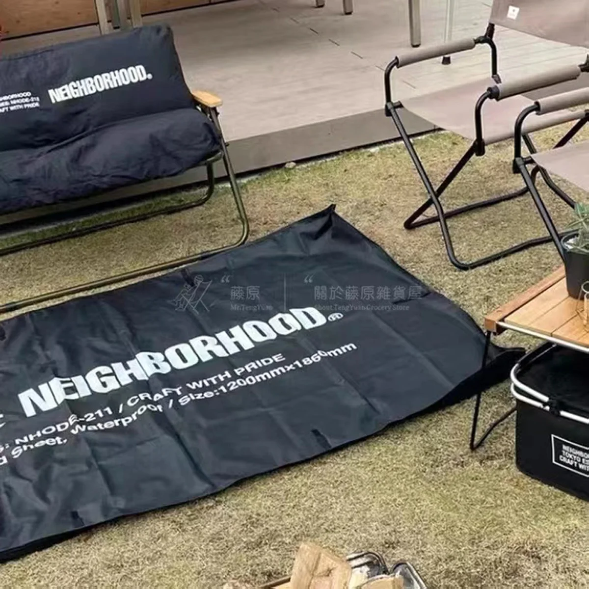 

NEIGHBORHOOD NBHD black camping outdoor portable storage buckle moisture-proof and waterproof PVC picnic mat