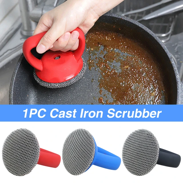 Cast Iron Skillet Cleaner,316 Stainless Steel Chainmail Cleaning Scrubber  Silicone Scrubber,for Kitchen Cookware (Red) - AliExpress