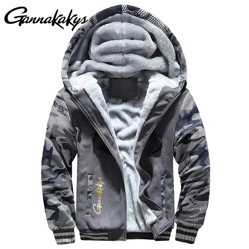 Men's Hooded Fishing Jacket for Autumn and Winter, Men's Sports Long Sleeved Warm Hoodie, Casual Zipper Hooded Jacket