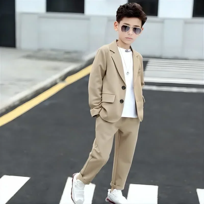 Teen Kids Formal Weddings Set Autumn School Uniform for Boys Casual Blazer Pants 2-piece 6 To 14 Y Children Performances Cosutme