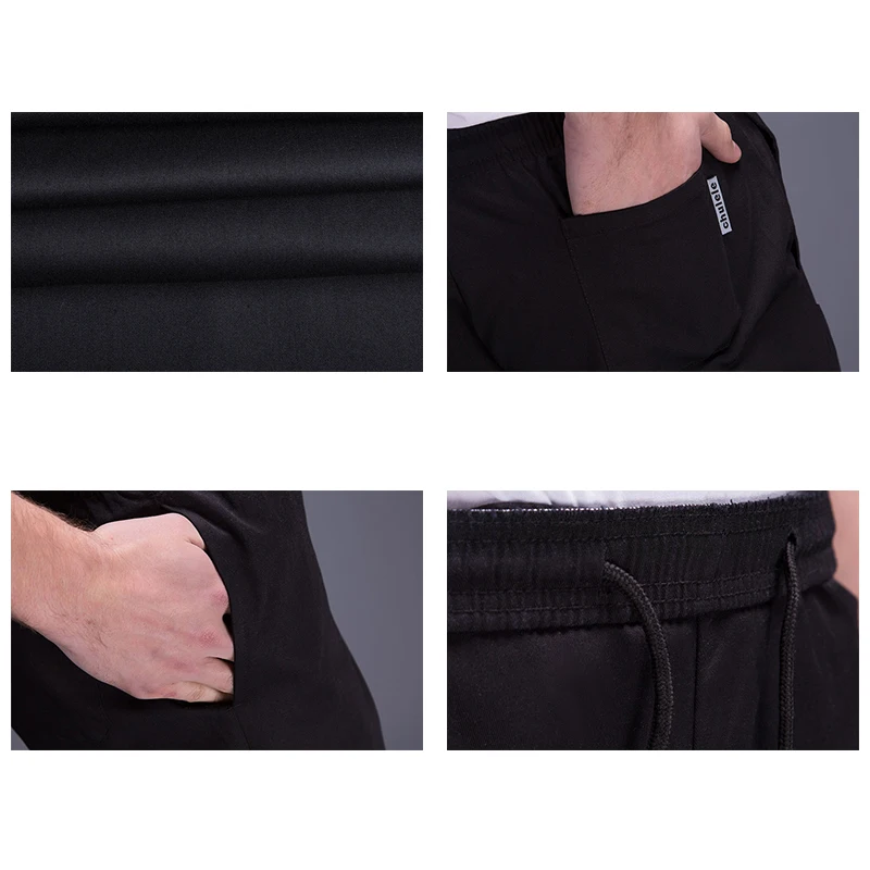 Chef Uniform Restaurant Pants Summer Thin Kitchen Trouser Chef Pants For Men Black Elastic Waist Bottoms Food Service