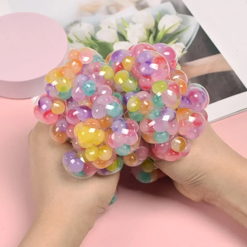 Anti-Stress Grape Ball Rainbow Squeeze Grape Toys Colorful Mesh Ball Soft Elastic Anxiety Relief Fidget Decompression Toy fidget toy sensory fidget toy anti stress toy finger sensory toy
